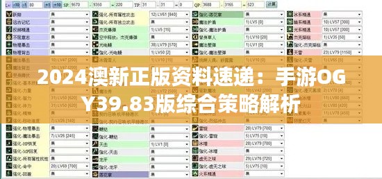 2024澳新正版资料速递：手游OGY39.83版综合策略解析