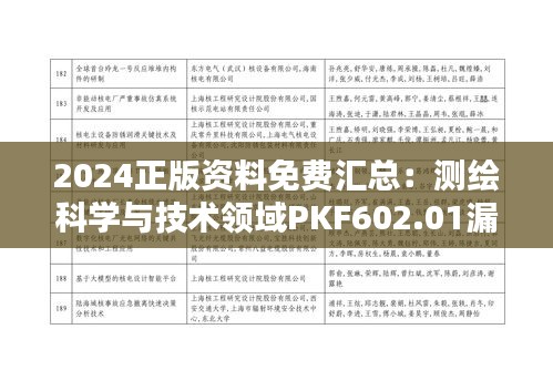 2024正版资料免费汇总：测绘科学与技术领域PKF602.01漏版解析