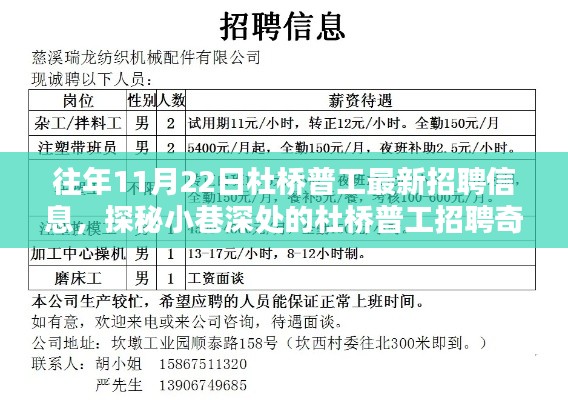 杜桥普工最新招聘信息揭秘，11月22日探秘小巷深处的招聘奇遇记