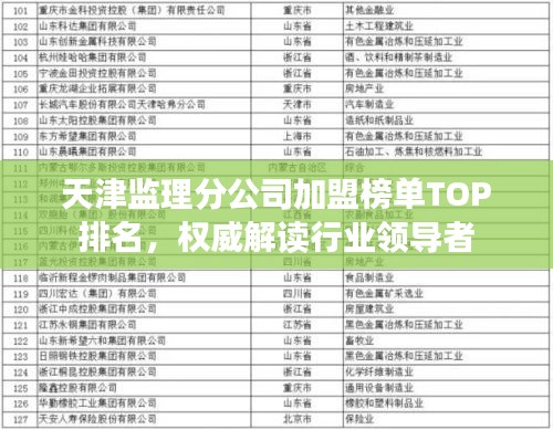 天津监理分公司加盟榜单TOP排名，权威解读行业领导者